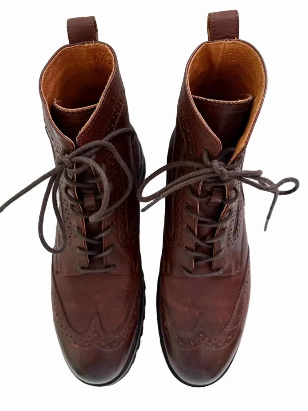 Frye Earl Wingtip Lace Up Men's Leather Boots Size 7.5D Brown Lug Soles 84138